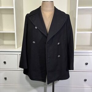 US Navy Wool Pea Coat Mens 38S Black Double Breasted Overcoat 1978